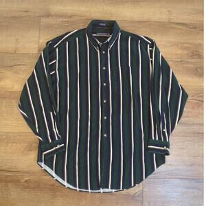 VTG Norsport Striped Button Up Shirt Men Large Retro Textured 90s 100% Cotton
